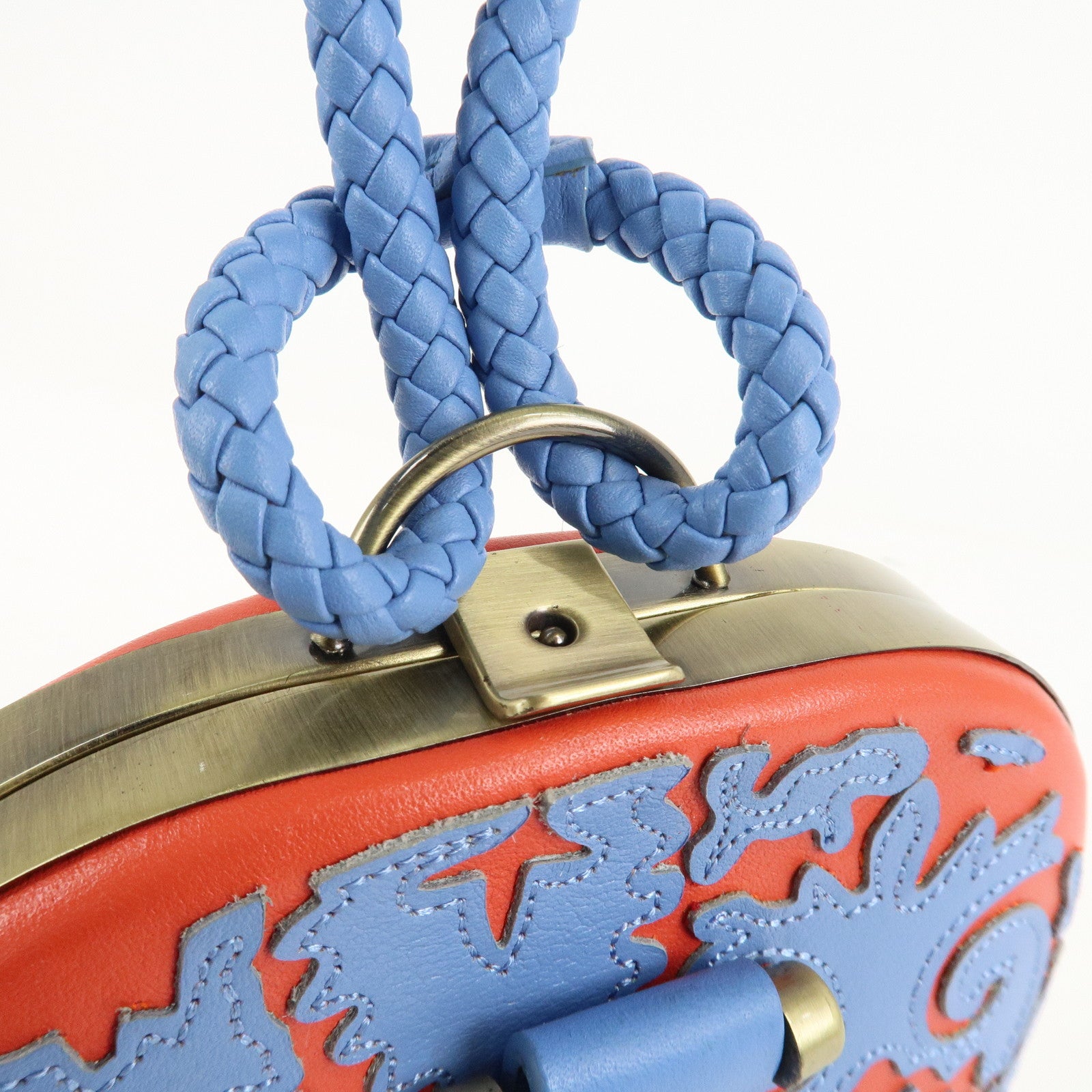 Tory Burch Leather Clutch Bag Hand Bag Gold Hardware Blue Red Used