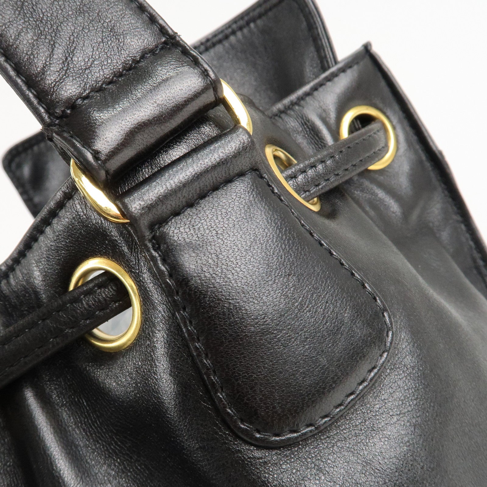 CHANEL COCO Mark Lamb Skin Stitch Shoulder Bag Black Gold Used