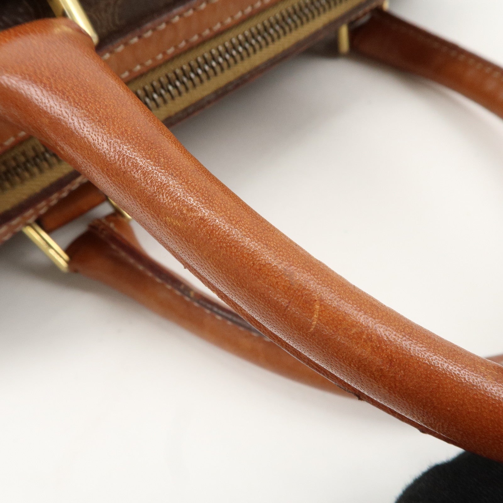 CELINE Macadam PVC Leather Boston Bag Hand Bag Brown Used