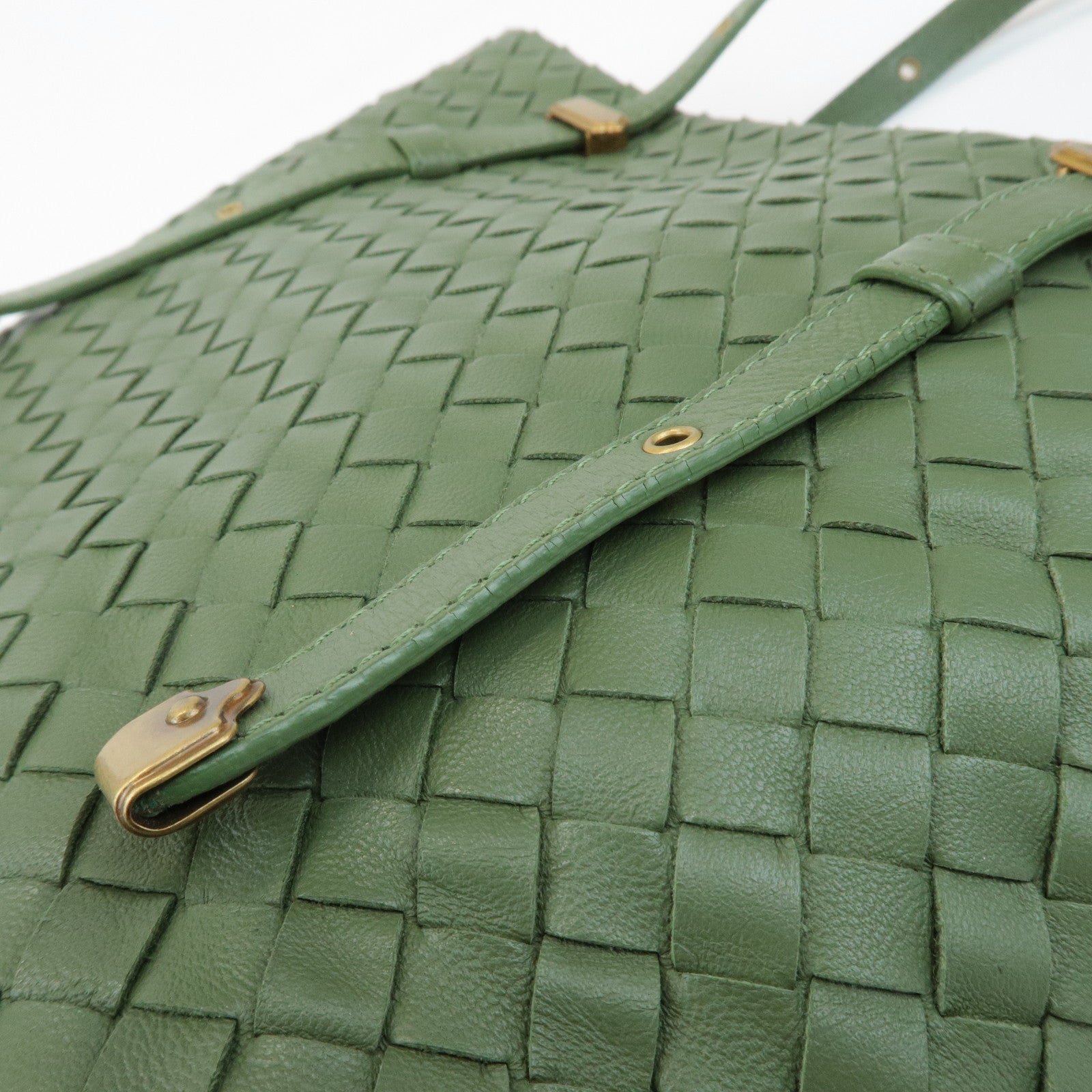 BOTTEGA VENETA Intrecciato Leather Tote Shoulder Bag Green 162937 Used
