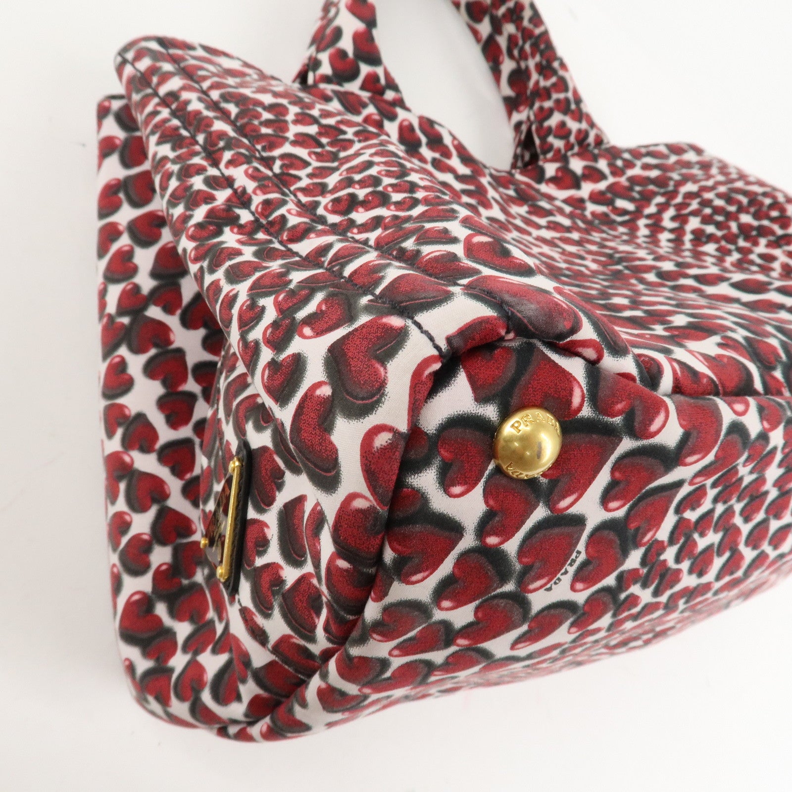PRADA Canapa Canvas Tote Bag Hand 2Way Bag Red Ivory Gold BN1877 Used