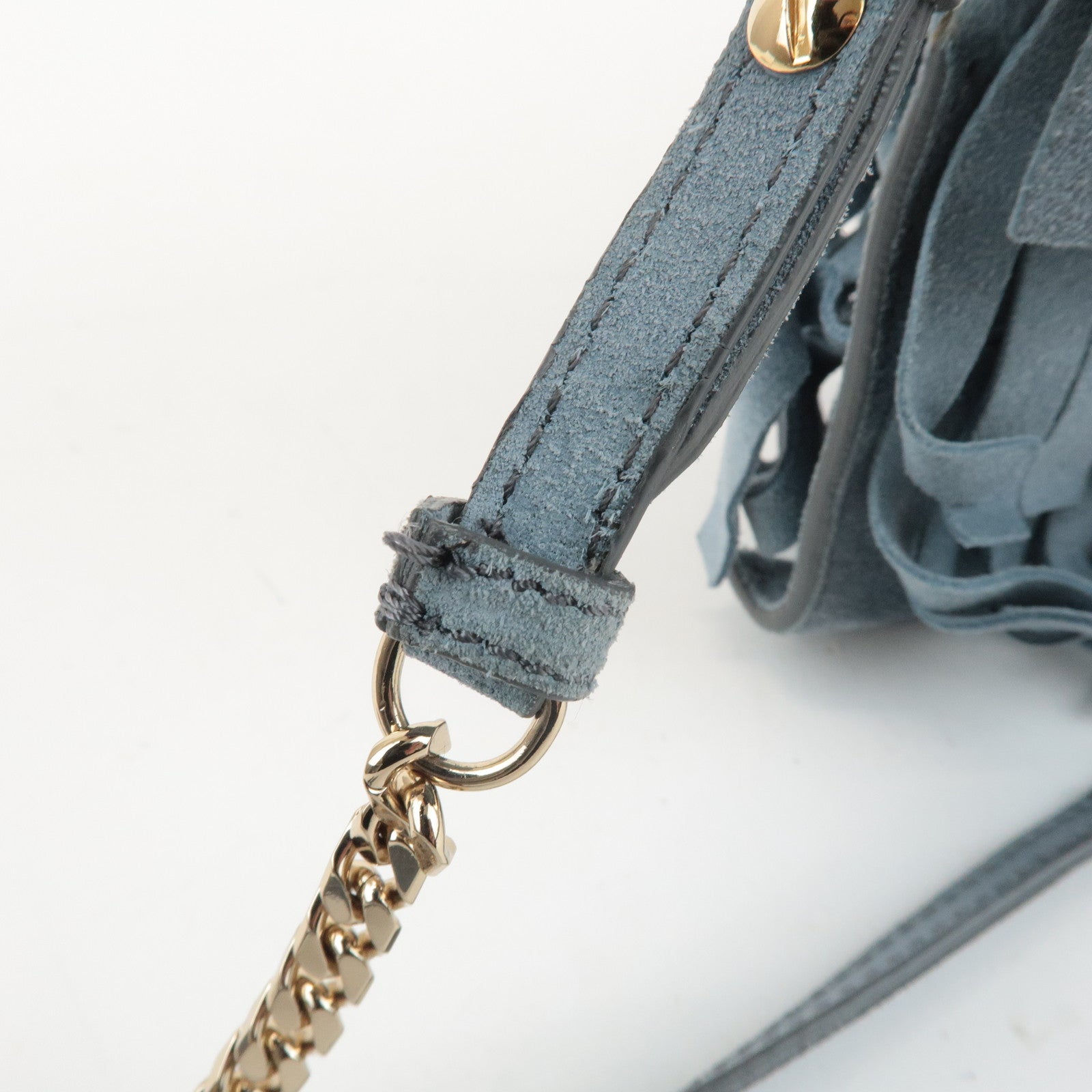 BURBERRY Leather Suede Chain Sholder Bag Hand Bag Light Blue Used