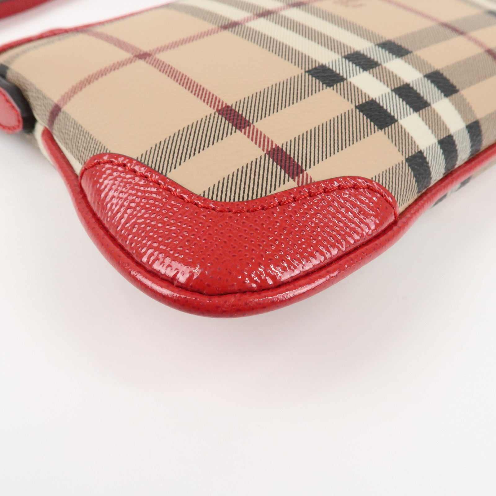 BURBERRY PVC Leather Nova Plaid Shoulder Bag Beige Red Used