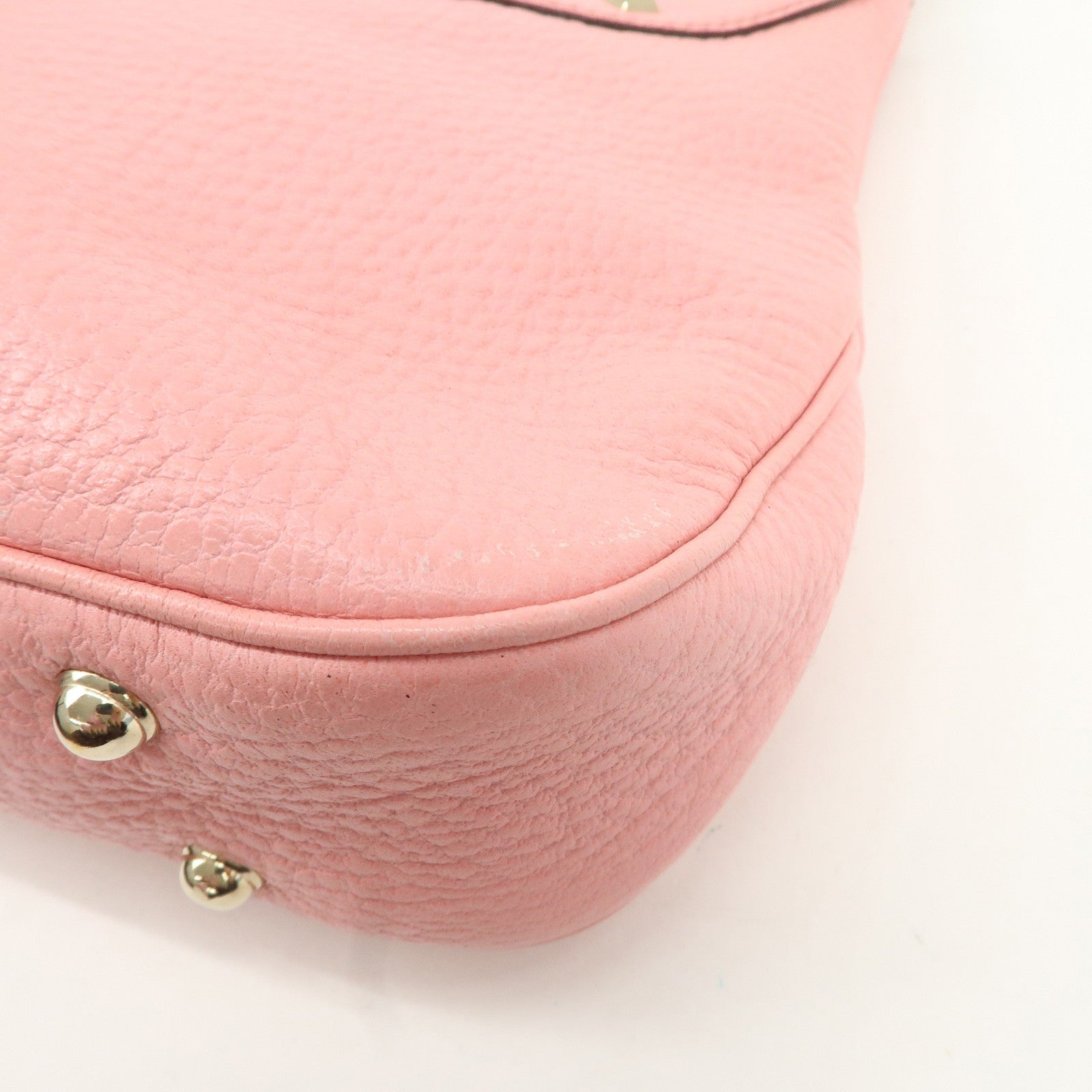 GUCCI Bamboo Leather Shoulder Bag Hand Bag Studs Pink 137378 Used