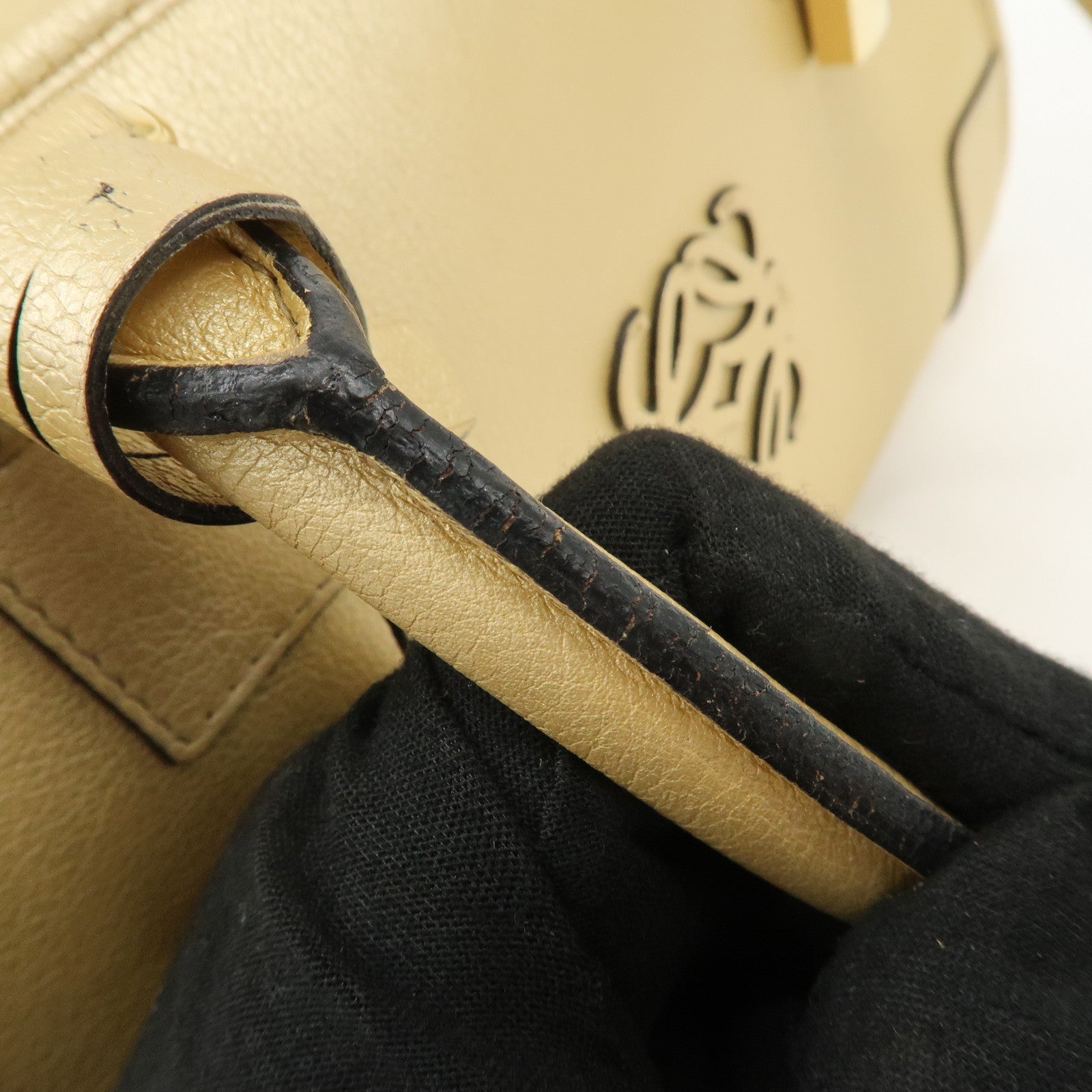 LOEWE Anagram Leather Amazona 28 Hand Bag Gold Used