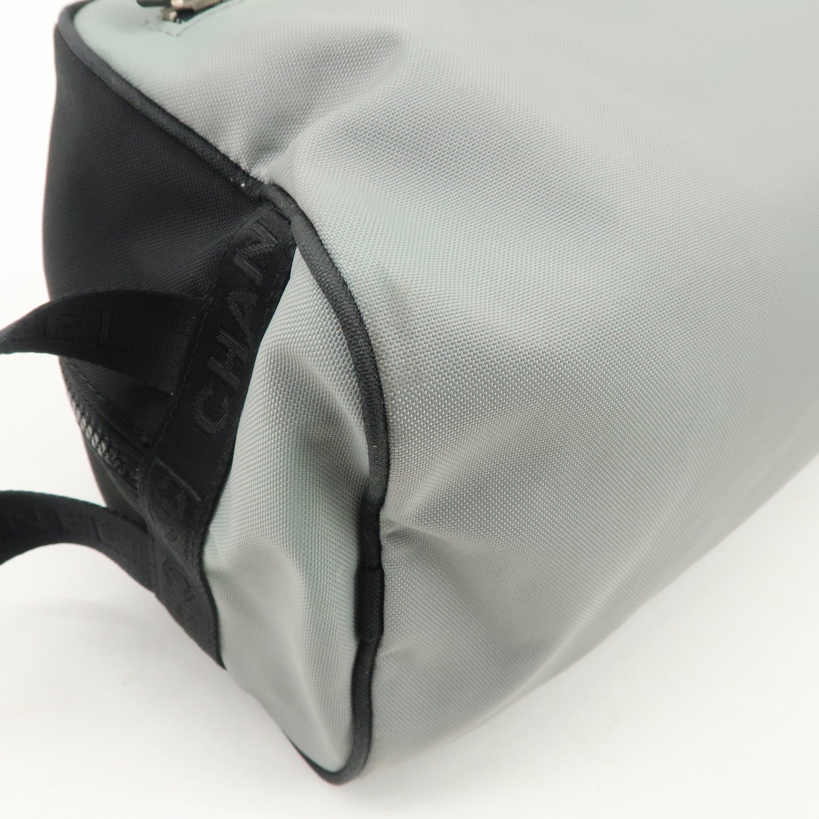 CHANEL Sportsline Nylon Canvas Shoes Bag Hand Bag Black Gray Used