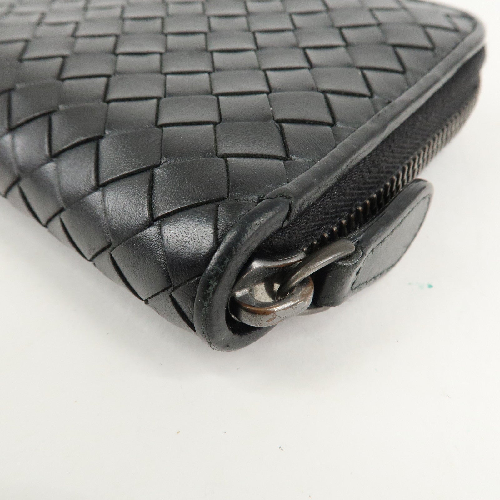BOTTEGA VENETA Intrecciato Leather Zippy Around Long Wallet Black Used