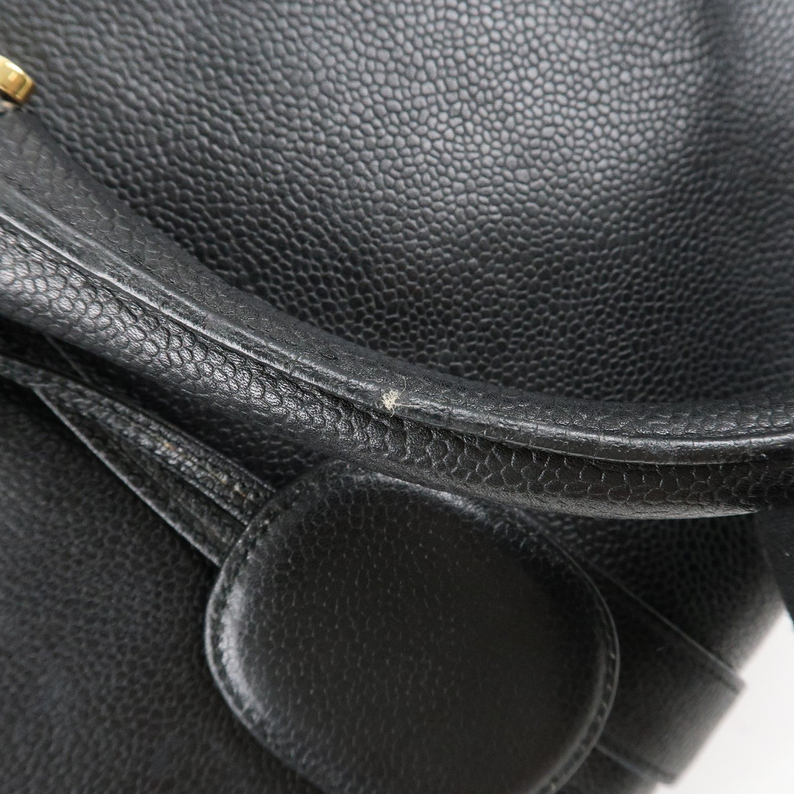 CHANEL Caviar Skin COCO Mark 2Way Boston Bag Black Gold HDW Used