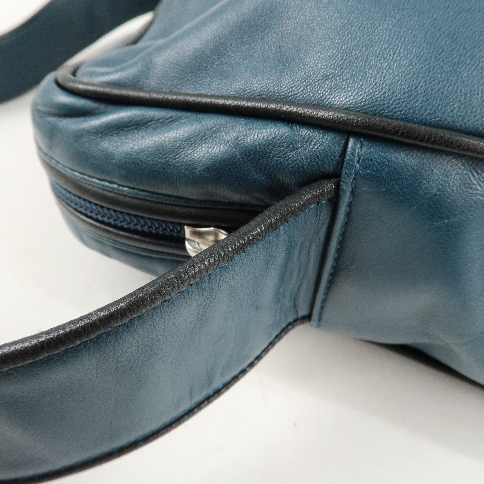 LOEWE Anagram Leather Shoulder Bag Blue Used