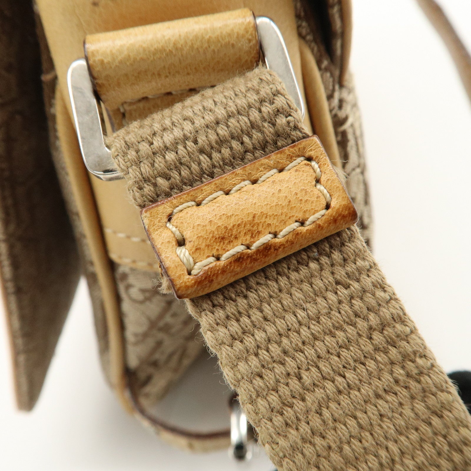 Christian Dior Trotter Canvas Leather Shoulder Bag Beige Used