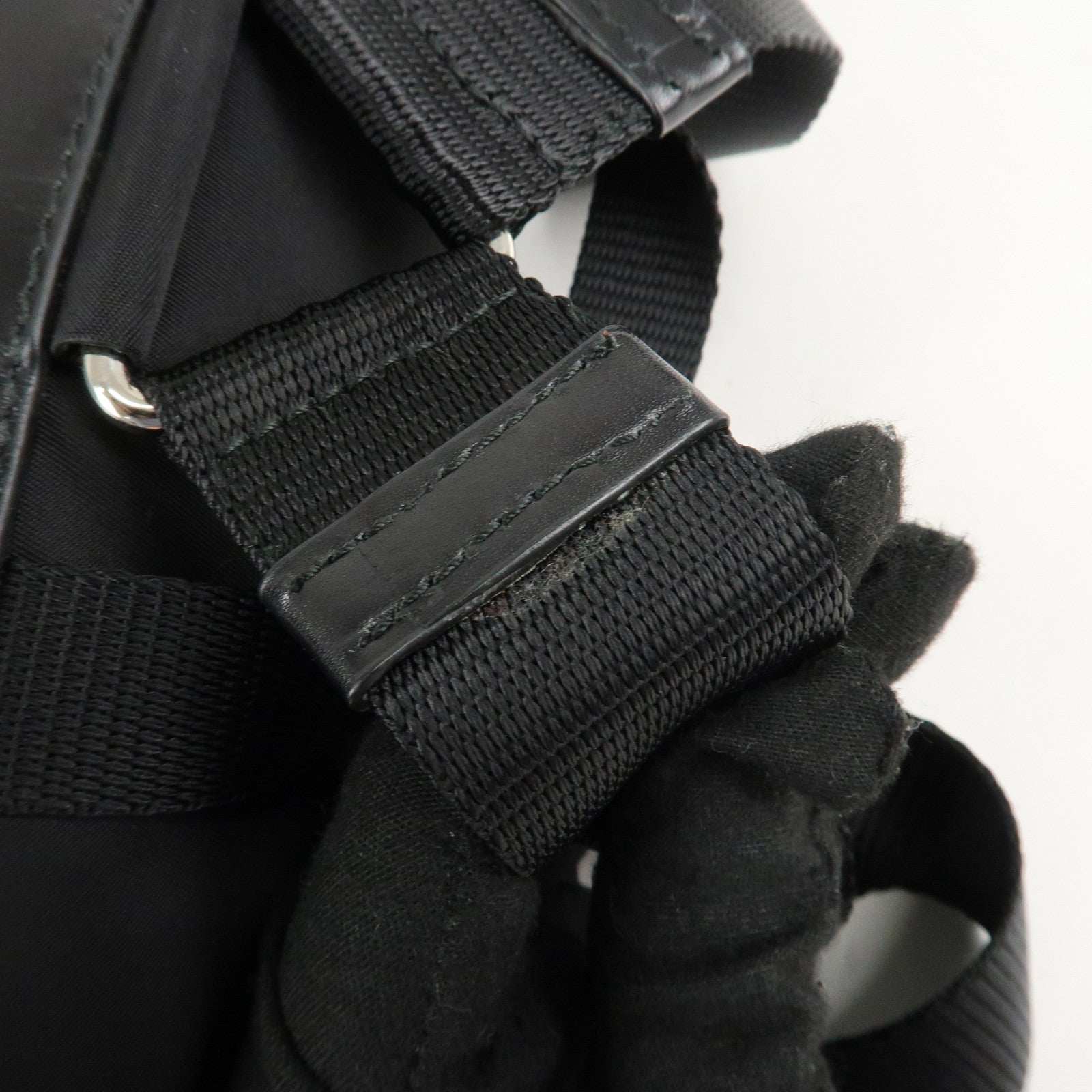 PRADA Logo Nylon Leather Back Pack Ruck Sack NERO Black BZ2811 Used