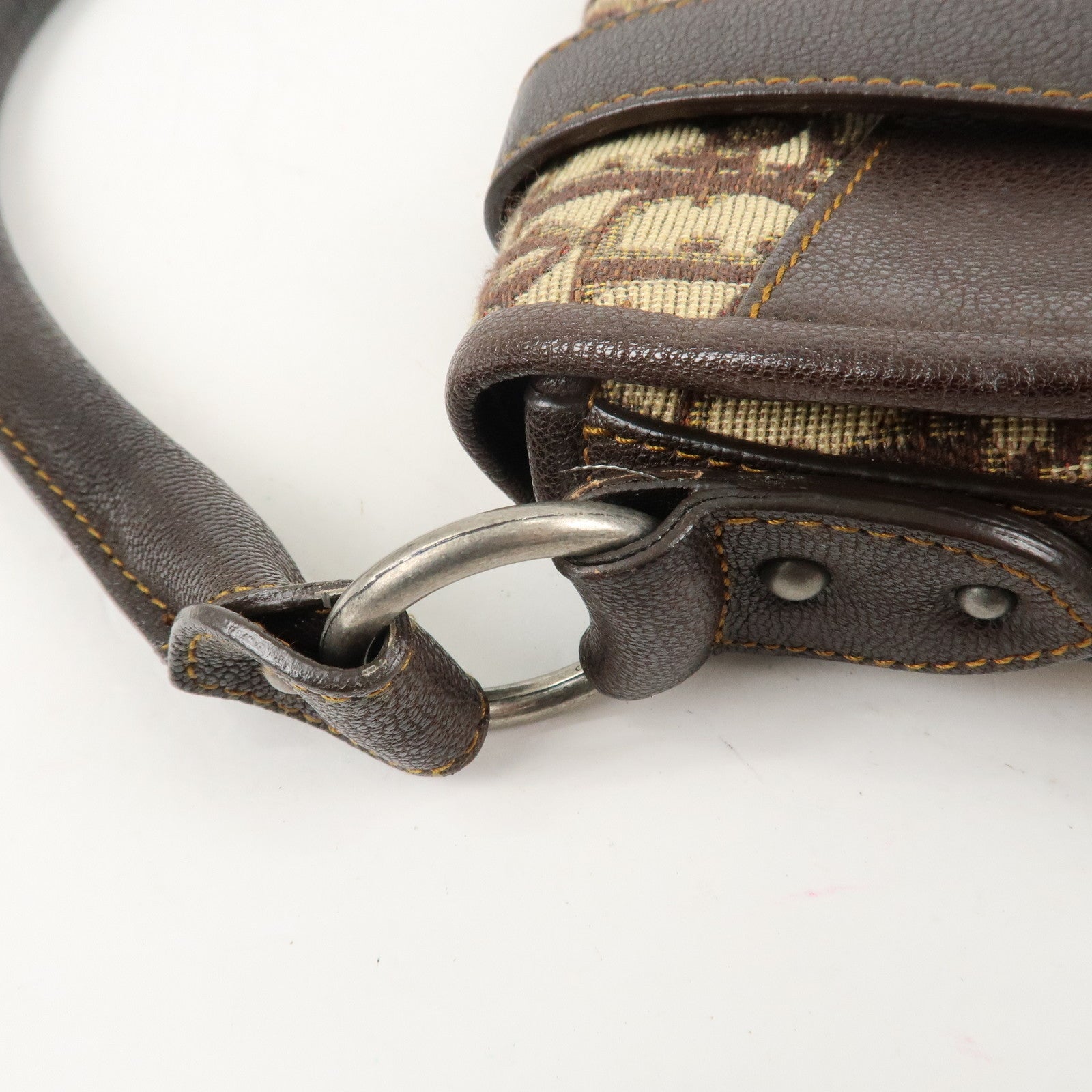 Christian Dior Trotter Canvas Leather Shoulder Bag Brown Used