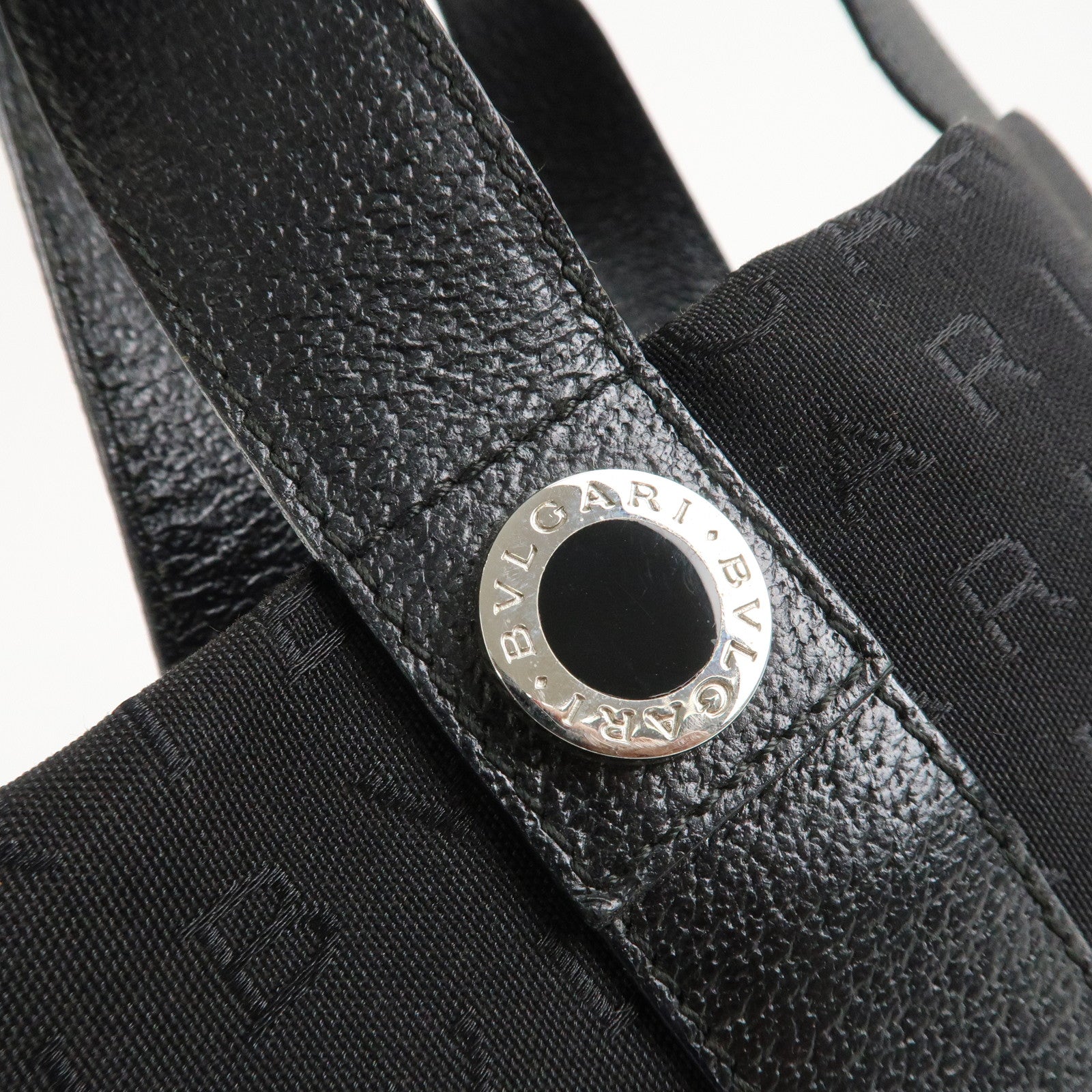 BVLGARI Logo Mania Canvas Leather Hand Bag Tote Bag Black Used