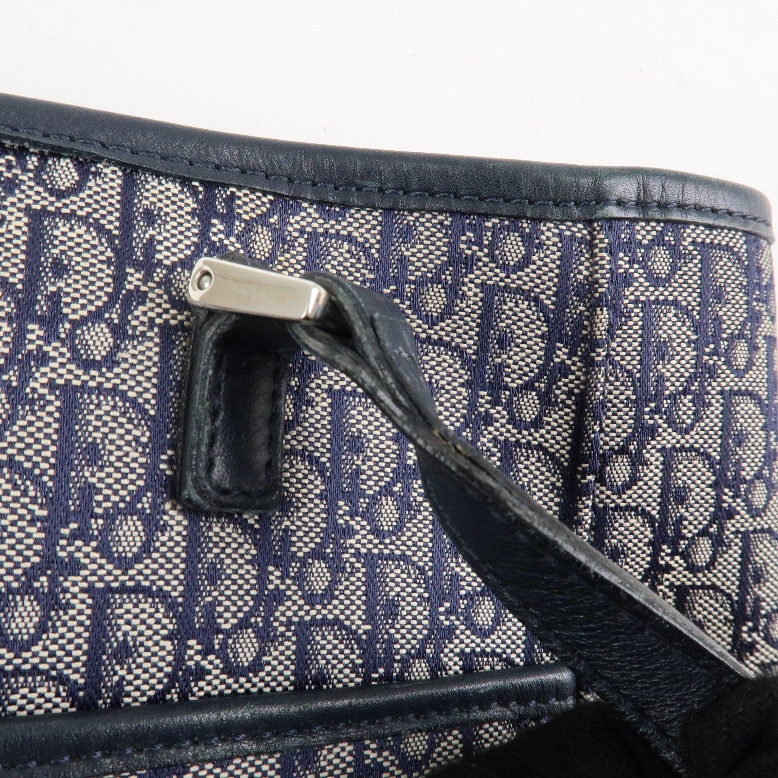 Christian Dior Trotter Canvas Leather Tote Bag Hand Bag Navy Used