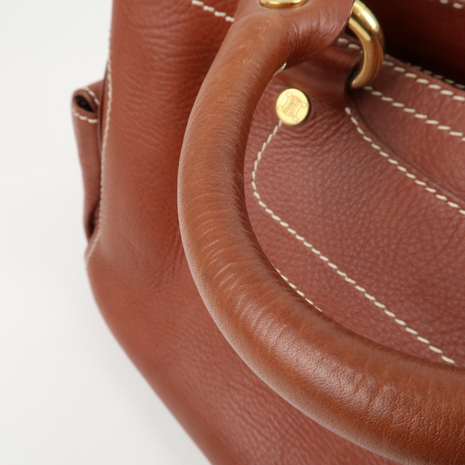 CELINE Macadam Stamped Leather Boogie Hand Bag Brown Gold HDW Used