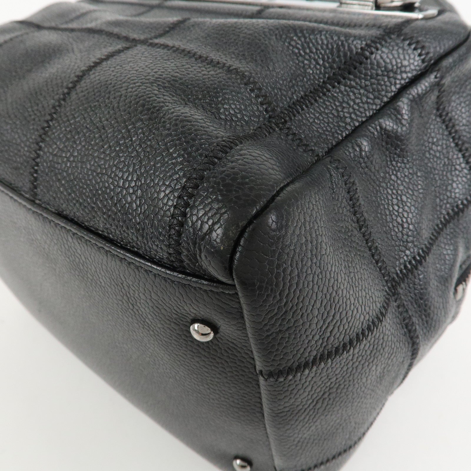 CHANEL Chocolate Bar Caviar Skin Mini Boston Bag Black A26135 Used