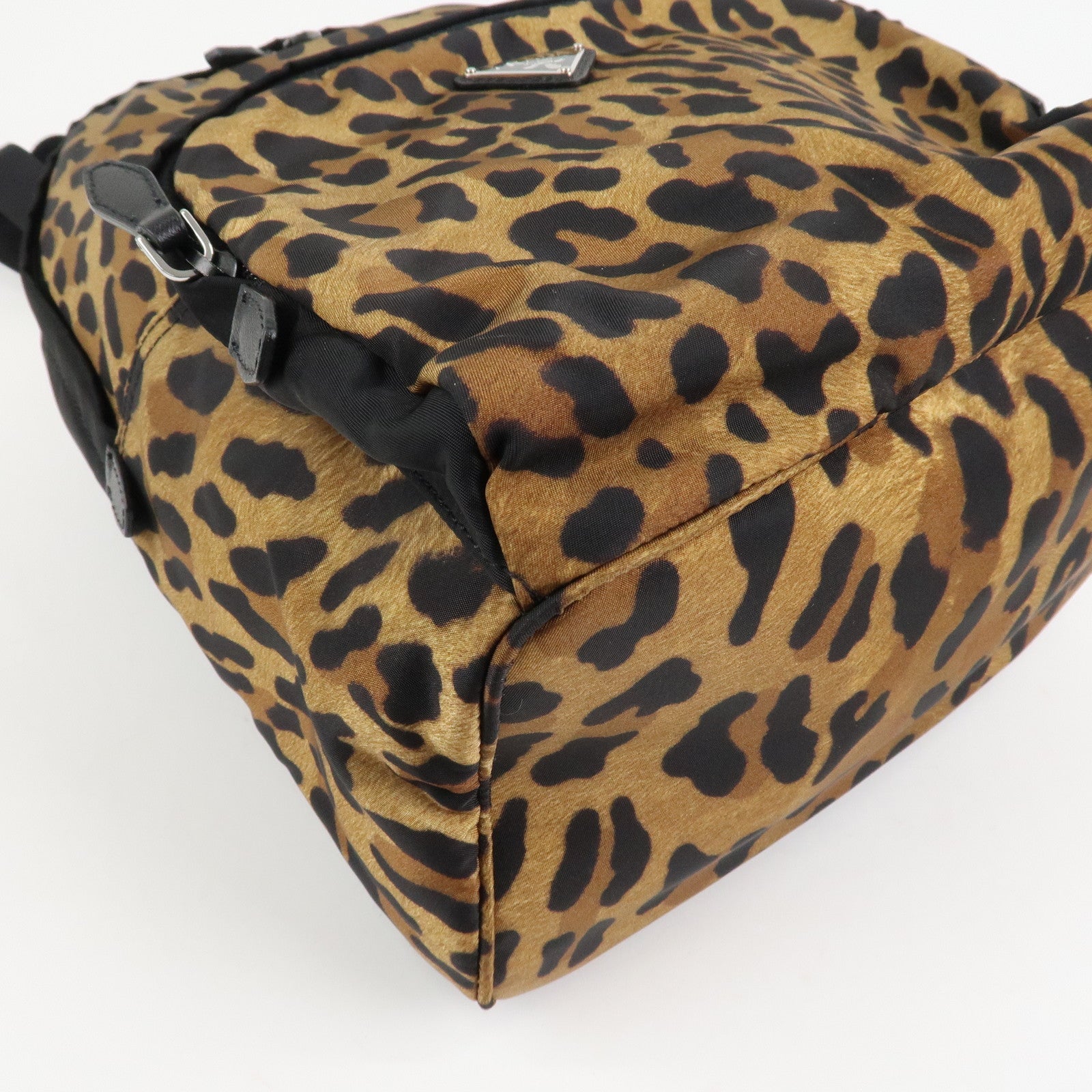 PRADA Leopard Nylon Leather Rucksack Black Brown 1BZ001 Used