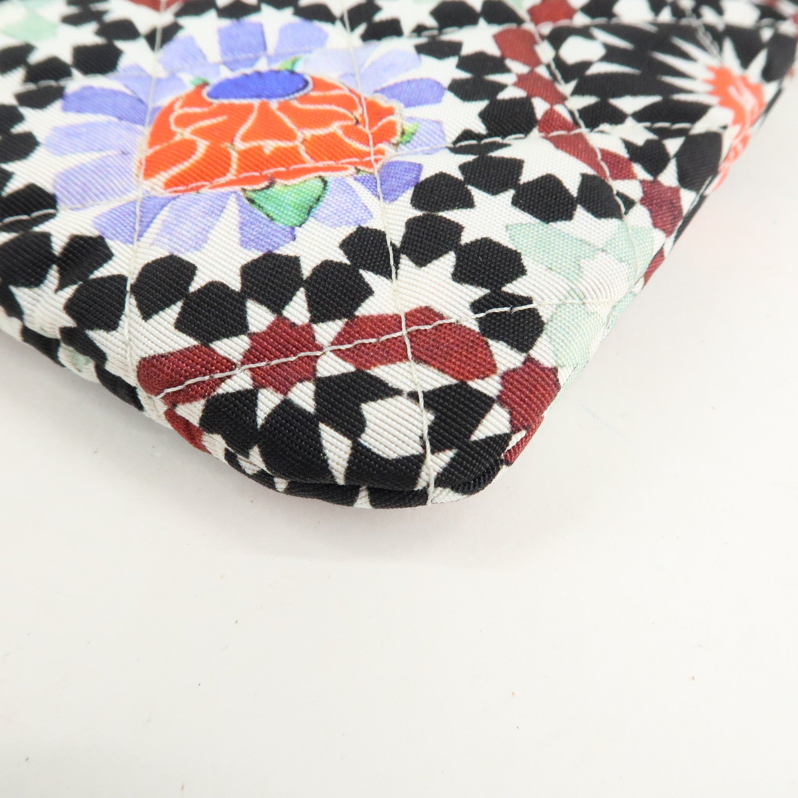 CHANEL COCO Mark Canvas Quilting Flower Print Clutch Bag A82074 Used