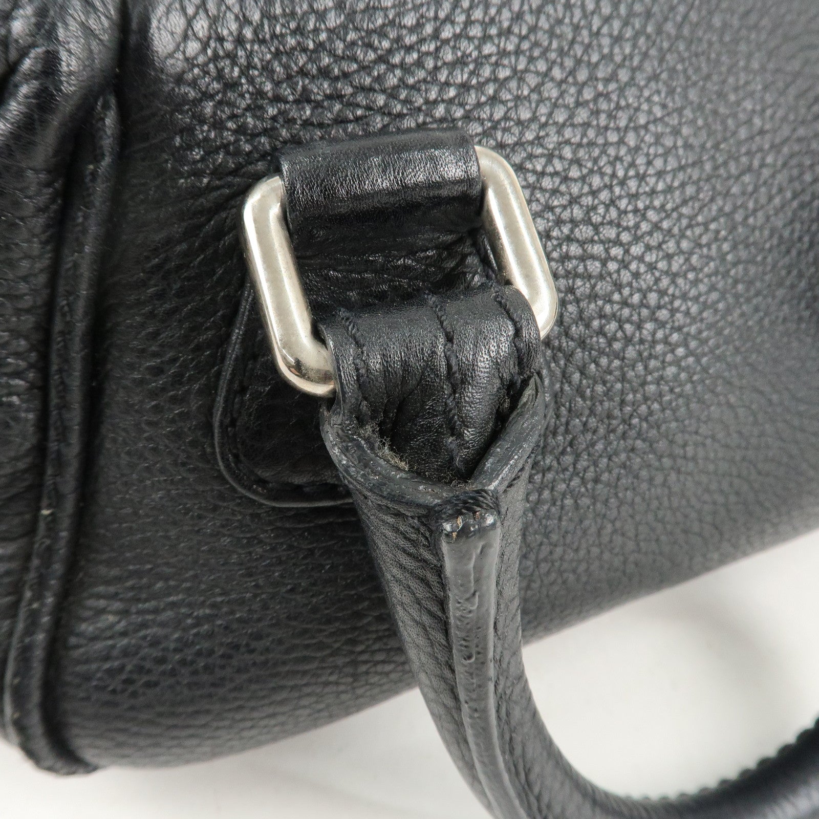 CHANEL Leather Mini Boston Bag Hand Bag Black A23050 Used