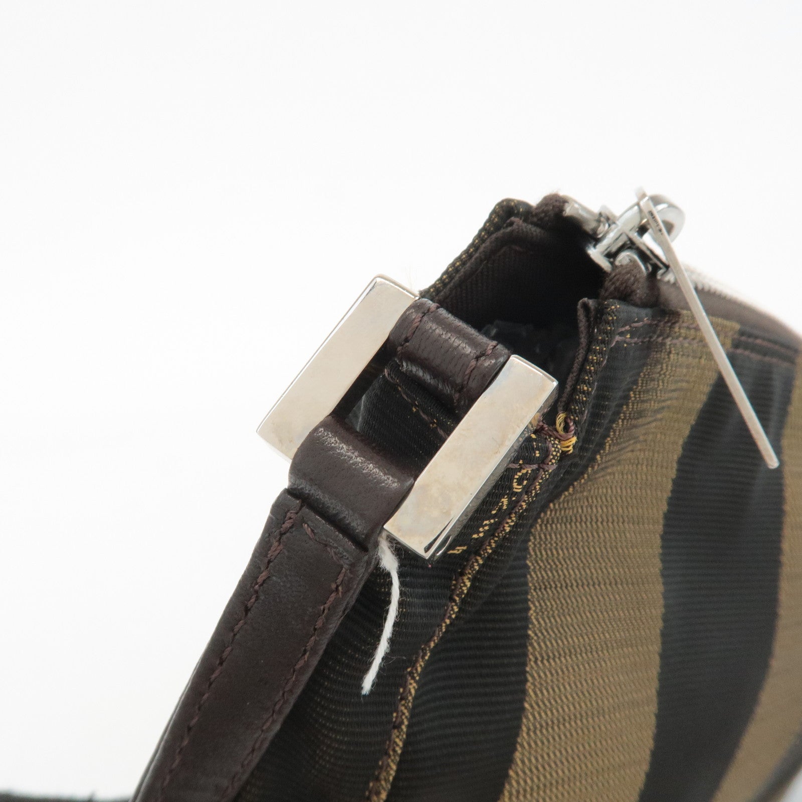 FENDI Pequin Canvas Leather Shoulder Bag Khaki Black 26617 Used