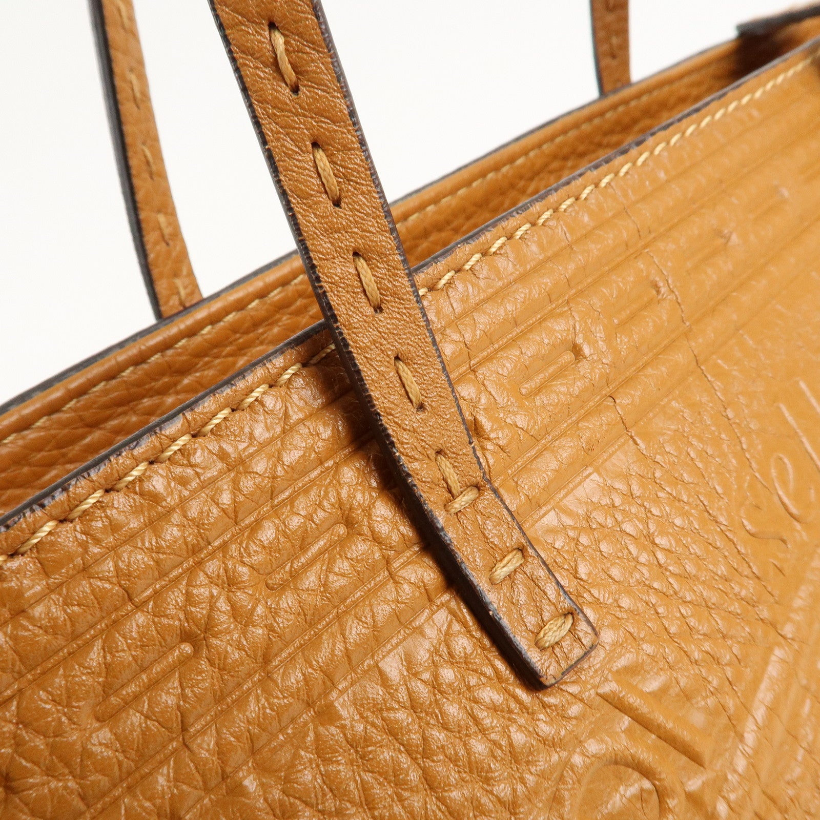 FENDI Selleria Leather Tote Bag Shoulder Bag Brown 8BH185 Used
