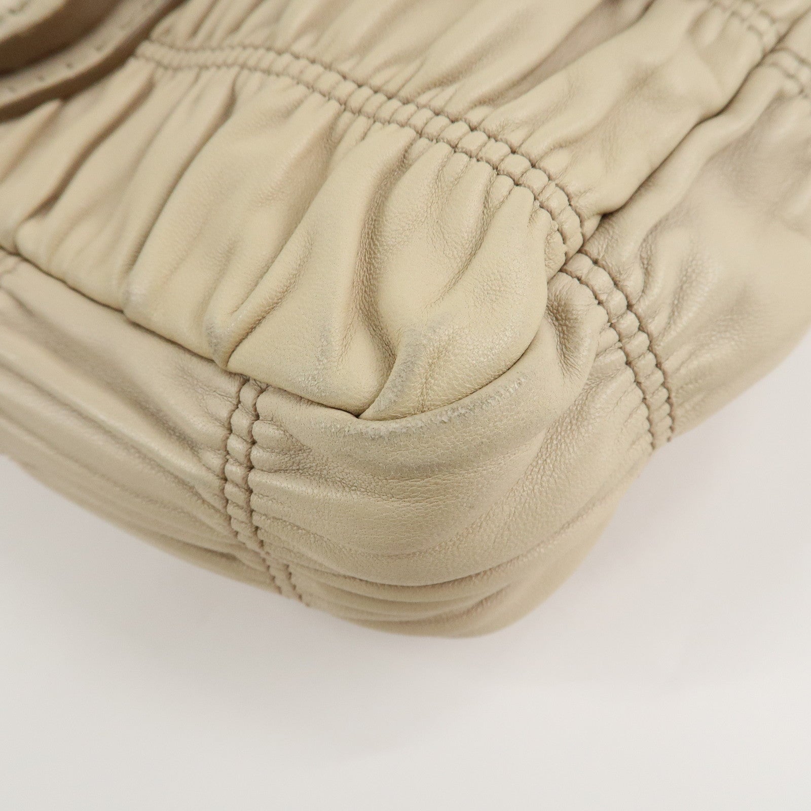 PRADA Leather Gathered Chain Shoulder Bag Ivory B4695C Used
