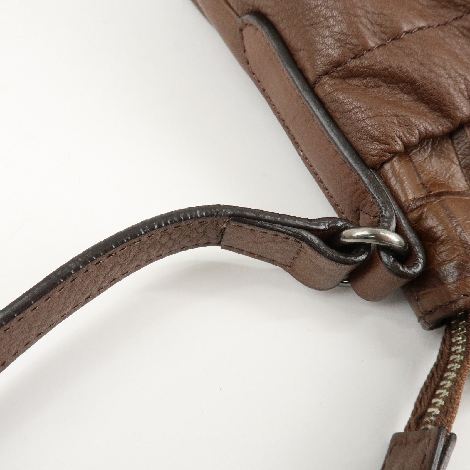 BURBERRY Leather Shoulder Bag Brown Silver Hardware Used