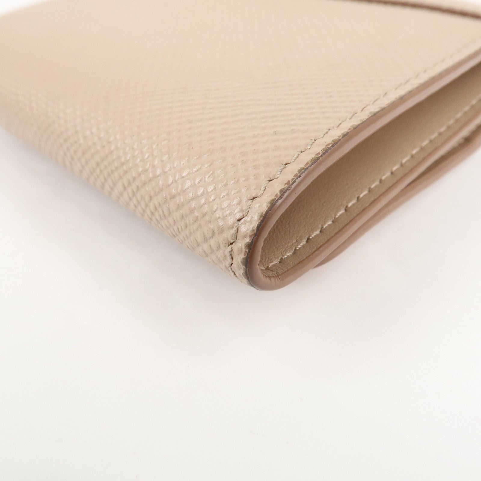 PRADA Saffiano Leather Trifold Compact Wallet Beige 1MH176 Used