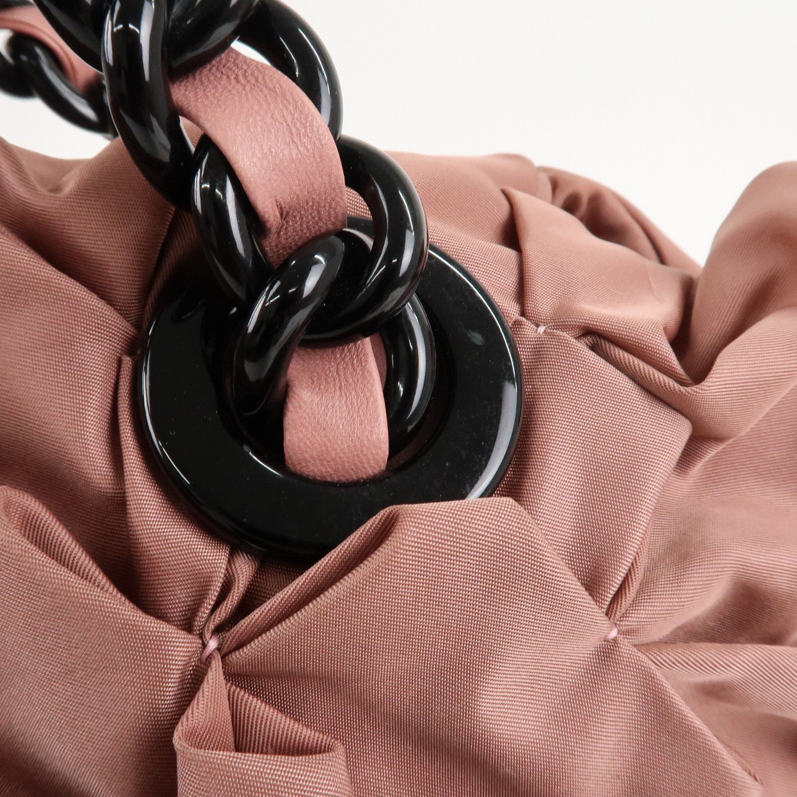 Prada Nylon Leather Gathered Chain Shoulder Tote Bag Pink Black Used