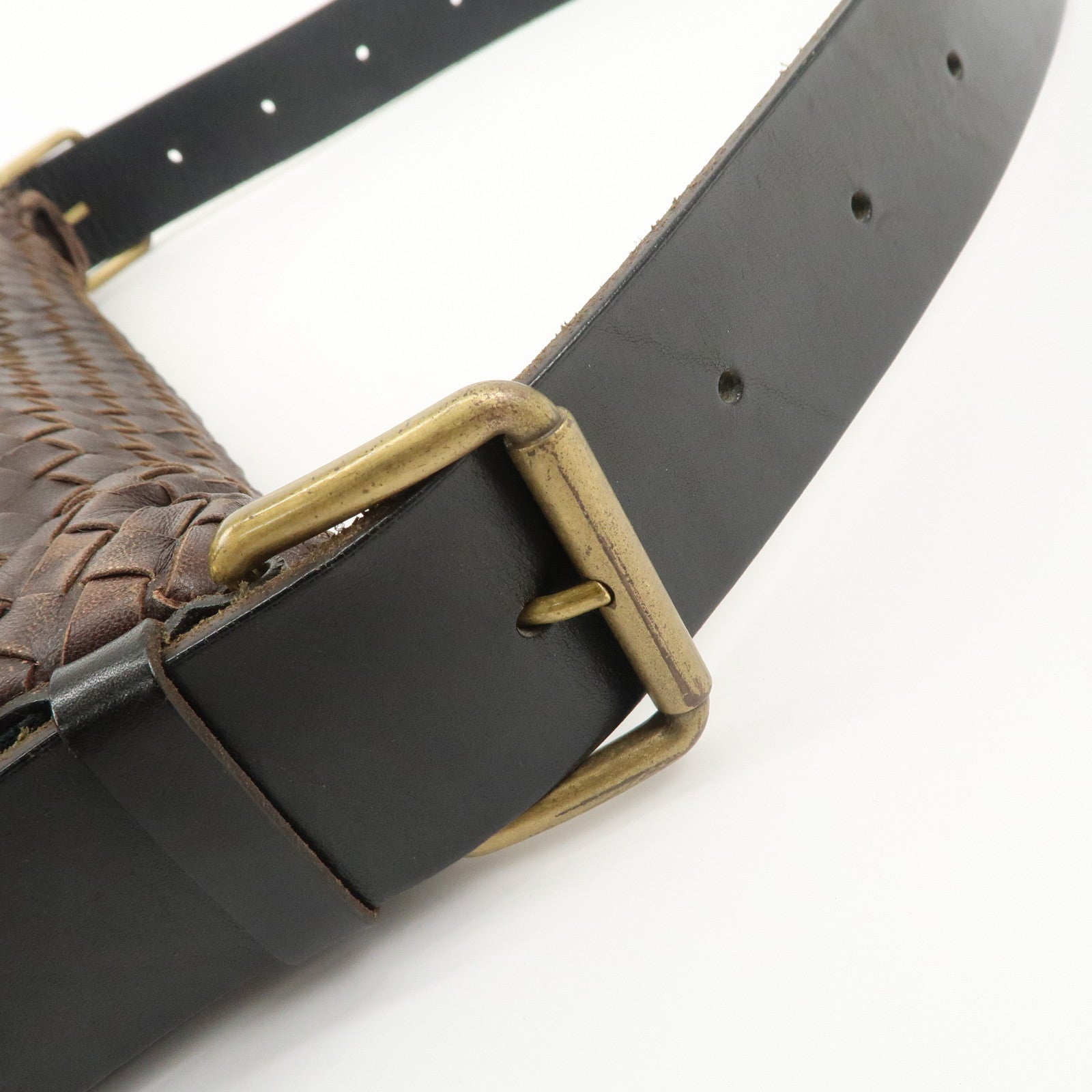 BOTTEGA VENETA Intrecciato Leather Shoulder Bag Dark Brown BlackUsed F/S Used