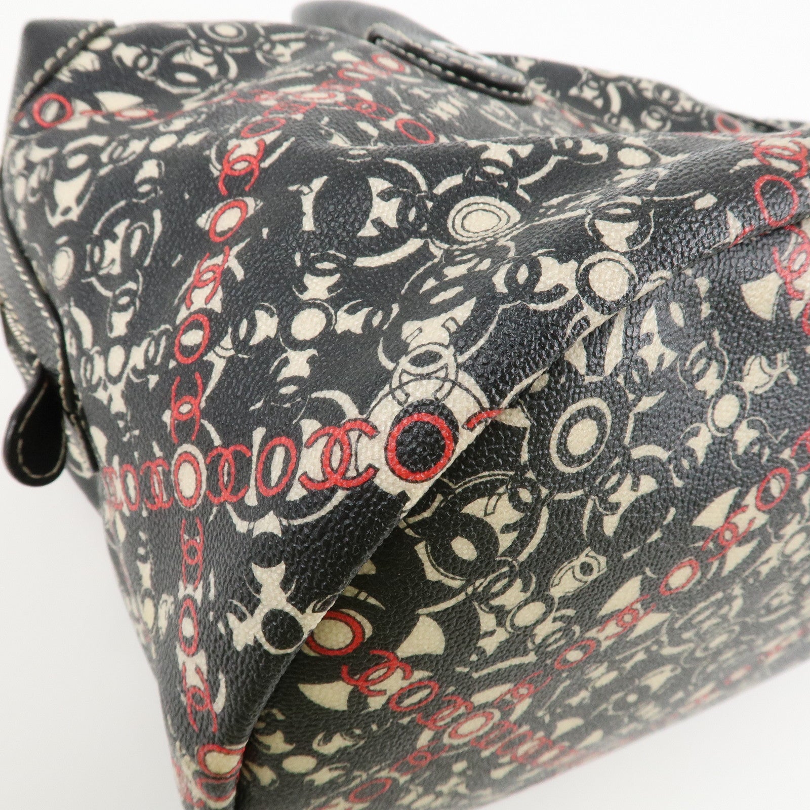 CHANEL COCO Travel PVC Leather Boston Bag Black Silver HDW Used