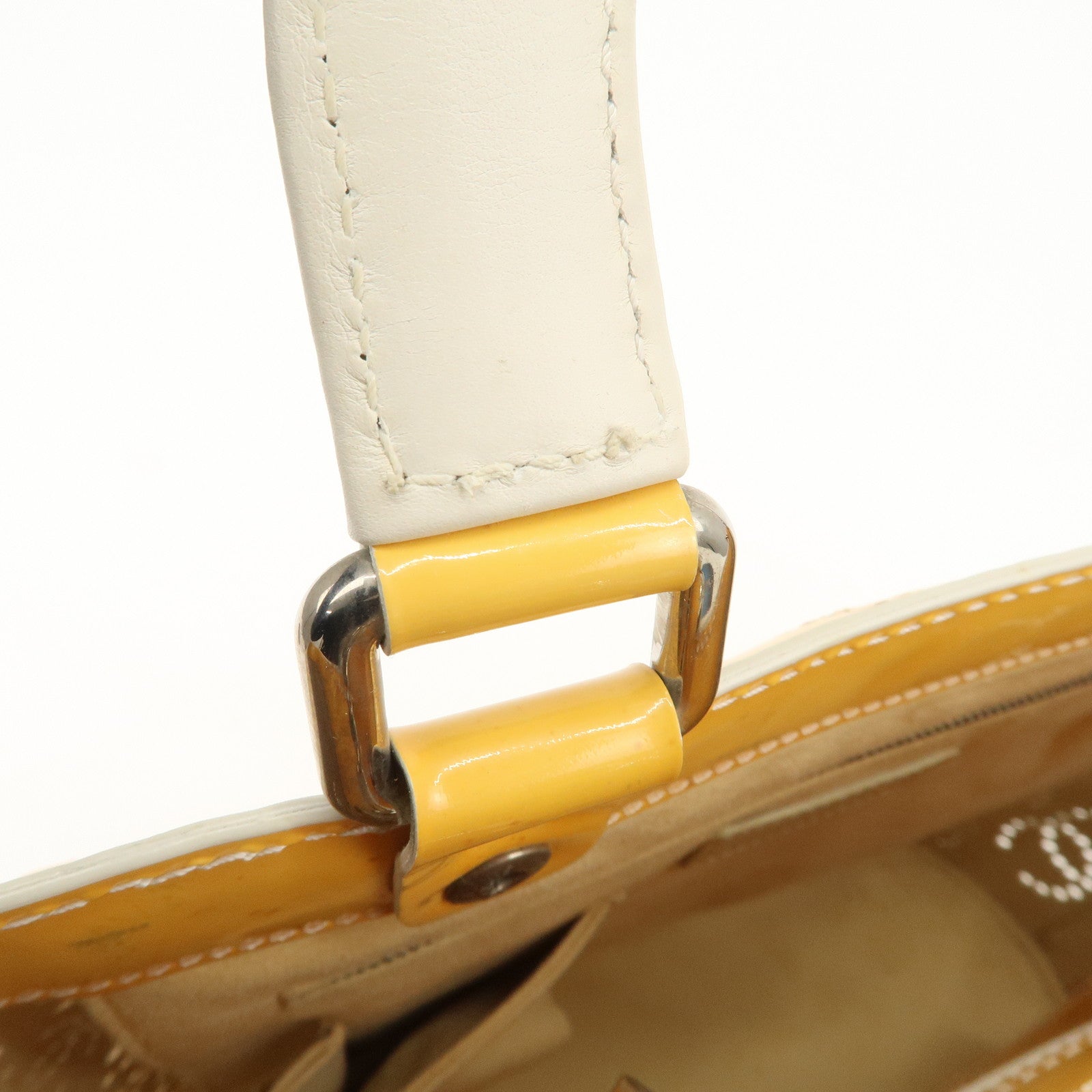 CHANEL COCO Mark No.5 Patent Leather Punching Hand Bag Yellow Used