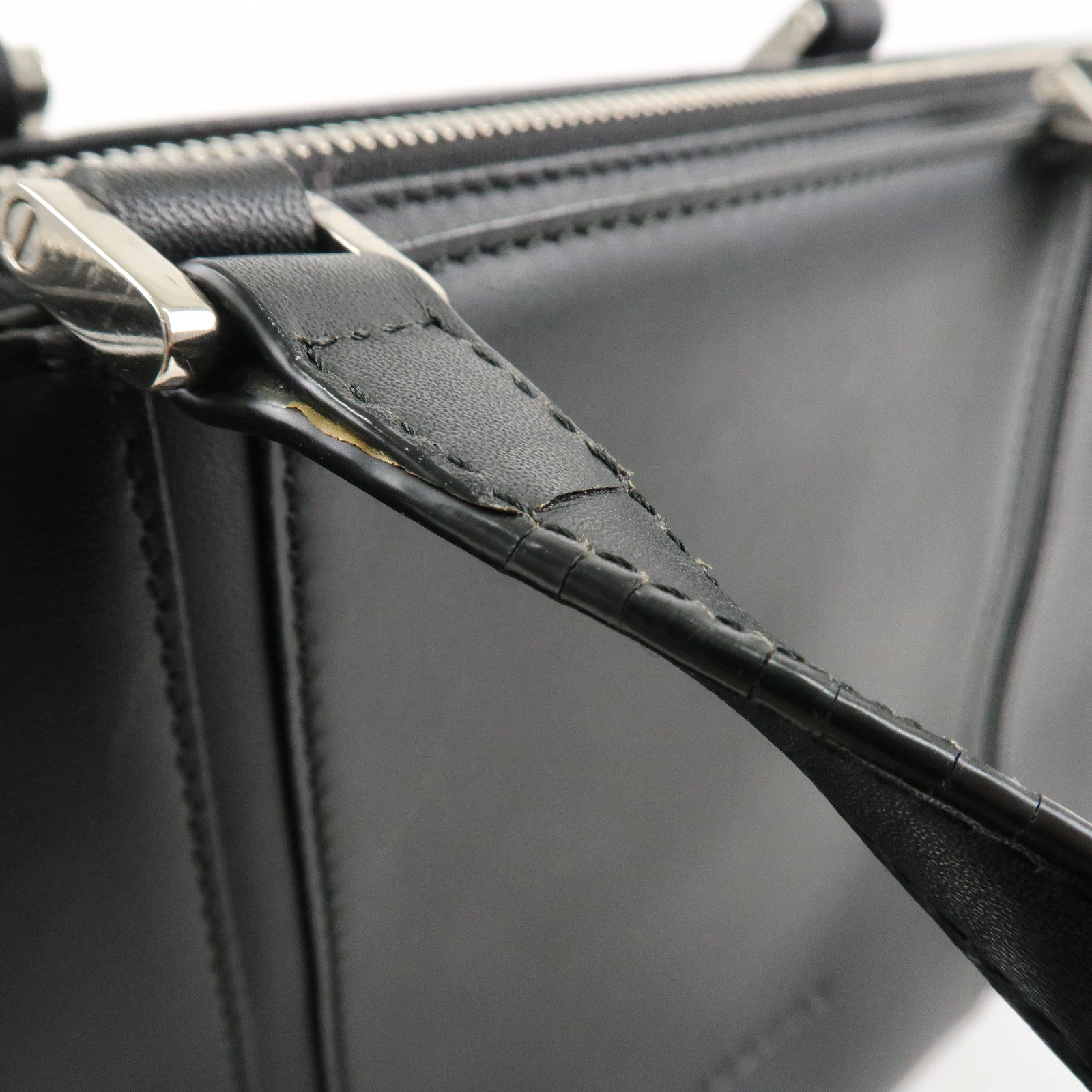 BURBERRY Leather Tote Bag Hand Bag Black Silver Hardware Used