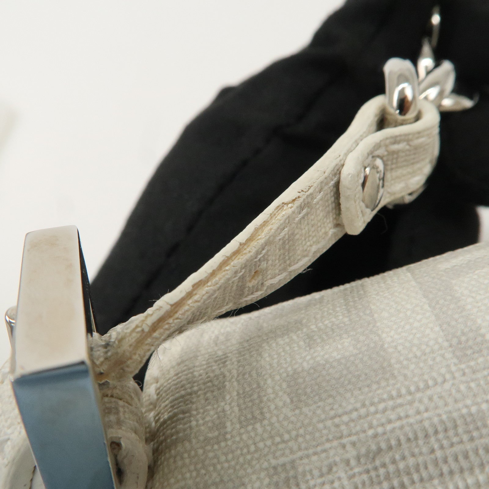 FENDI Mini Mamma Baguette Zucchino Canvas Leather Shoulder Bag Used