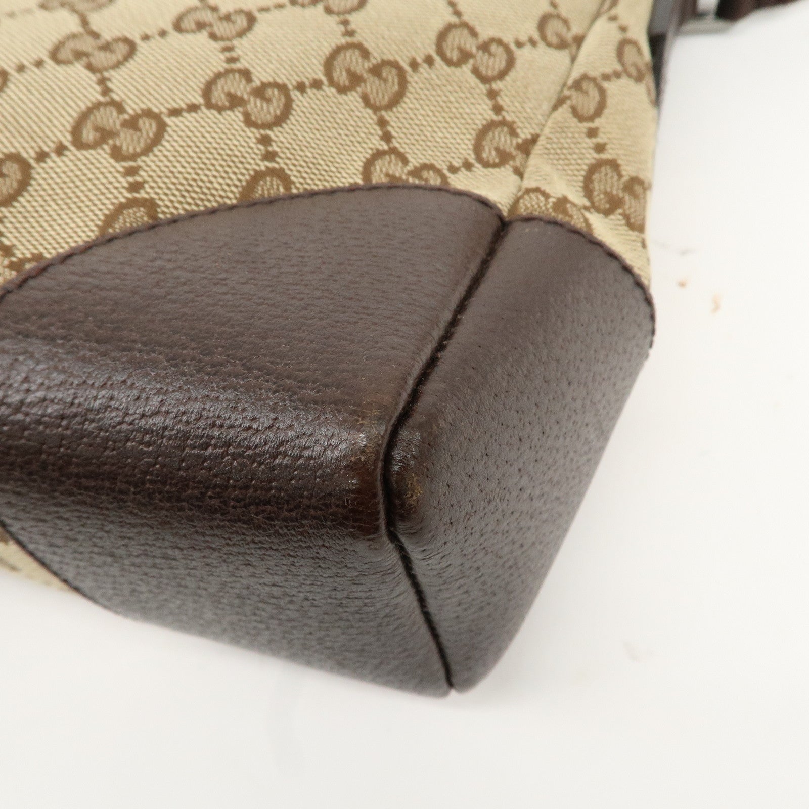 GUCCI GG Canvas Leather Shoulder Bag Beige Brown 114273 Used