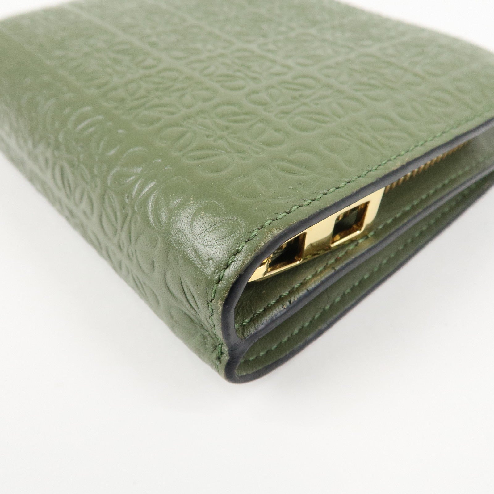 LOEWE Anagram Leather Zippy Bi-fold Wallet Avocado Green Used
