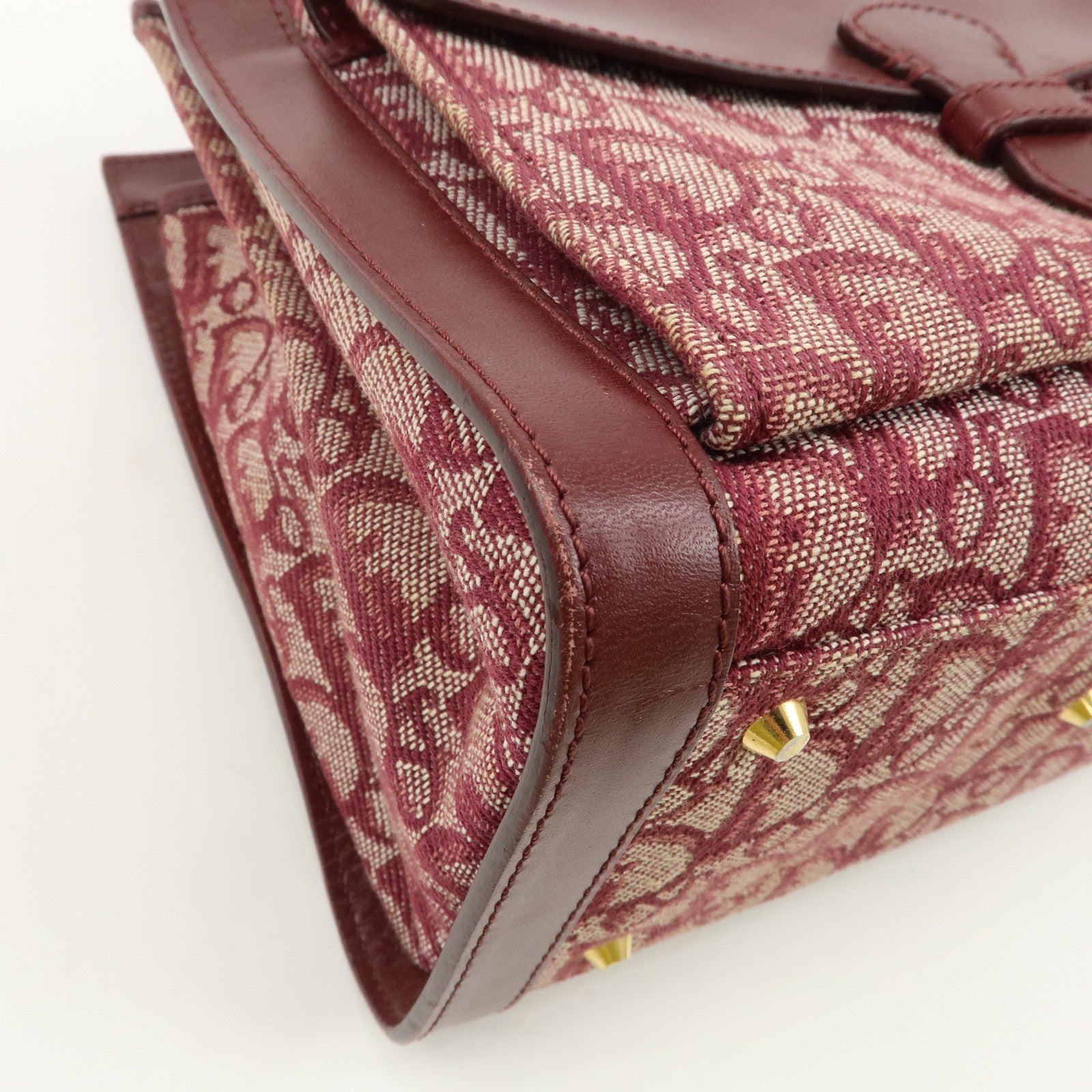 Christian Dior Trotter Canvas Leather Tote Bag Hand Bag Bordeaux Used