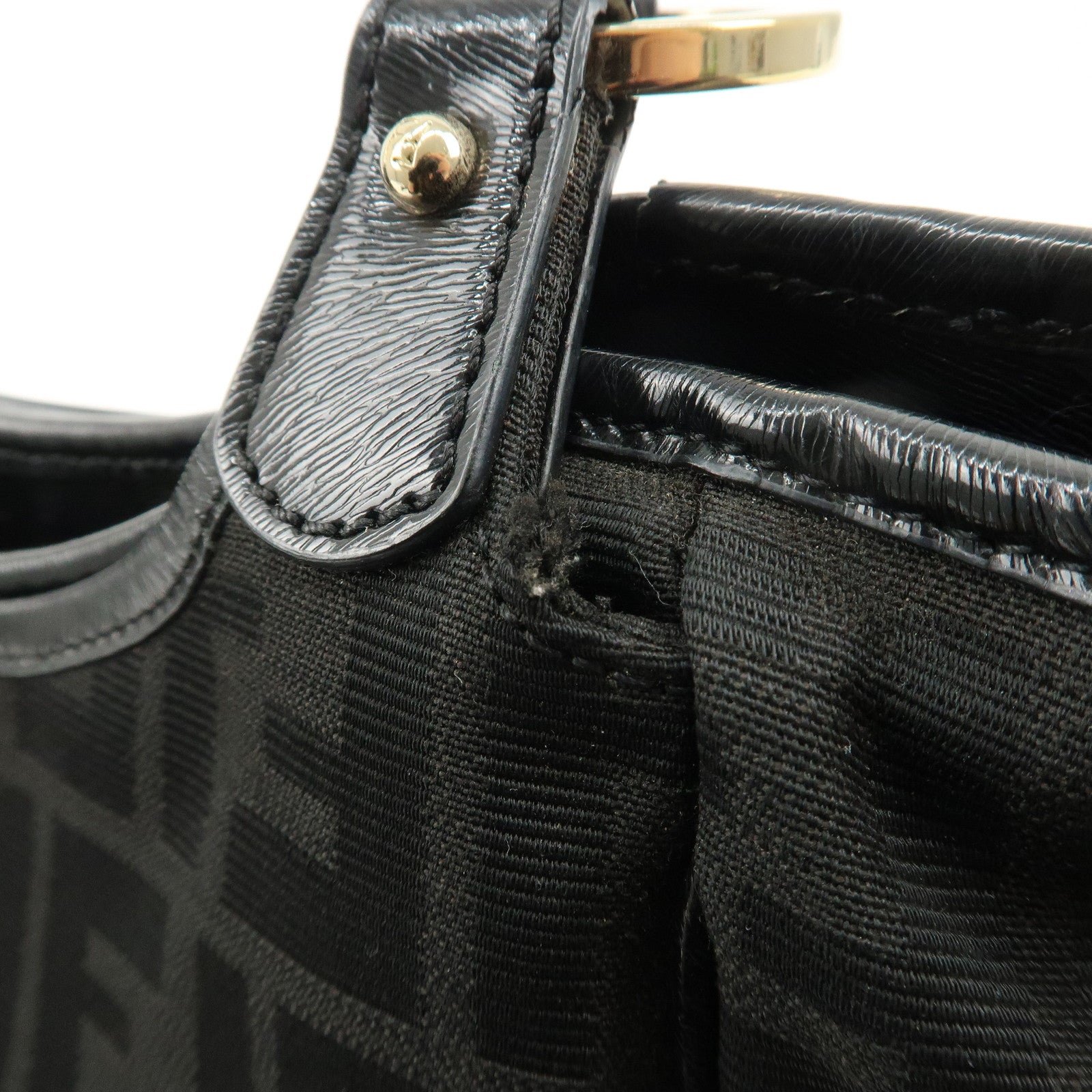 FENDI Zucca Canvas Leather Tote Bag Hand Bag Black 8BH156 Used