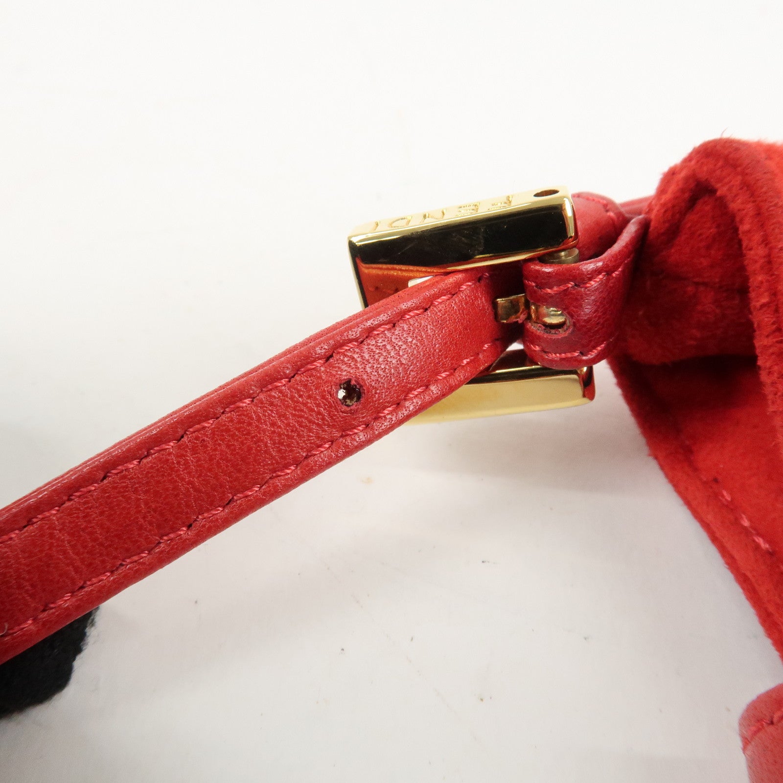 FENDI Suede Leather Mini Croissant Hand Bag Red 26673 Used