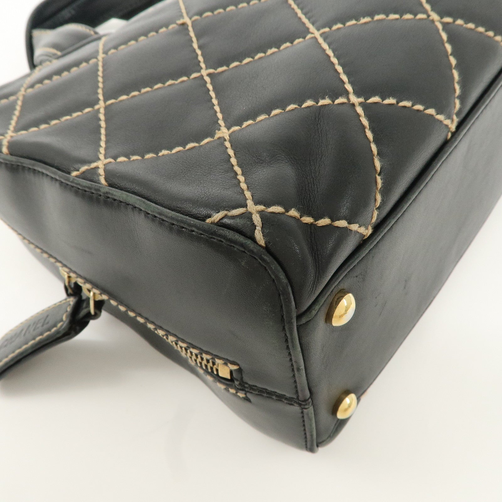 CHANEL Wild Stitch Lamb Skin COCO Mark Hand Bag Black A14692 Used