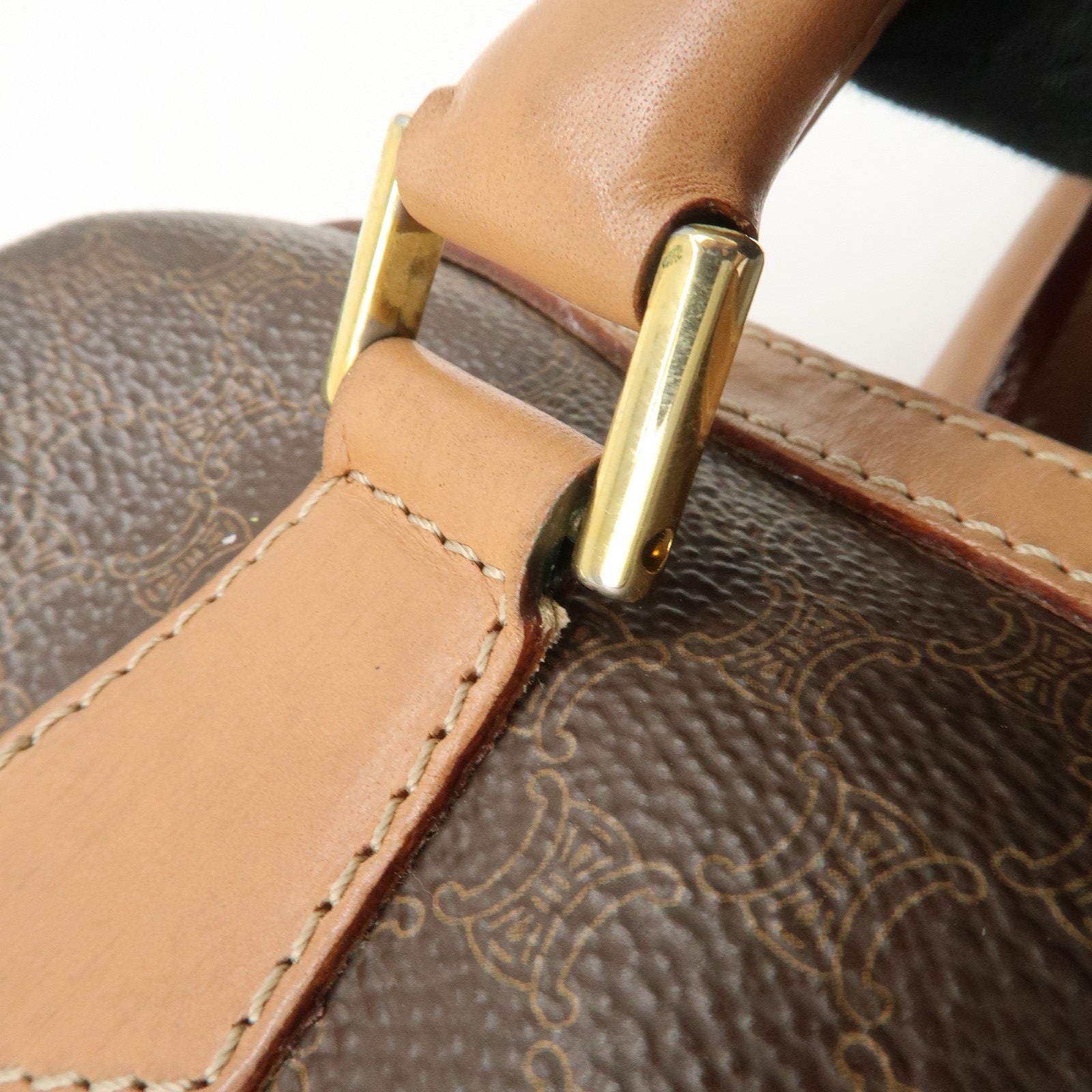 CELINE Macadam PVC Leather Boston Bag Hand Bag Brown Used