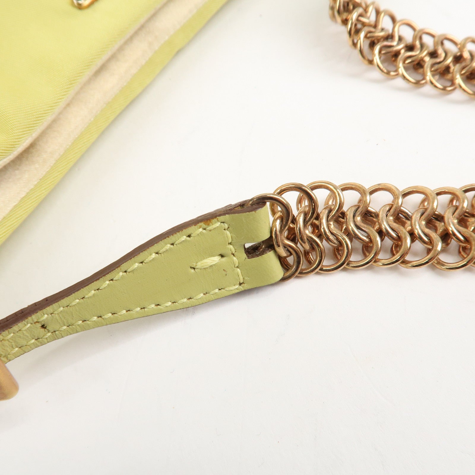 PRADA Nylon Leather Chain Shoulder Bag Yellow BR0105 Used