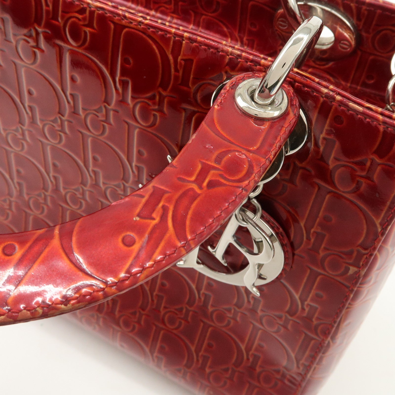 Christian Dior Trotter Lady Dior Patent Leather Hand Bag MA-0091 Used