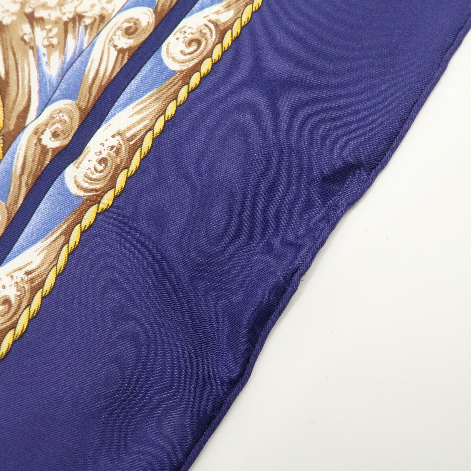 HERMES Carre 90 Silk 100% Scarf Vive levent Navy White Gold Used