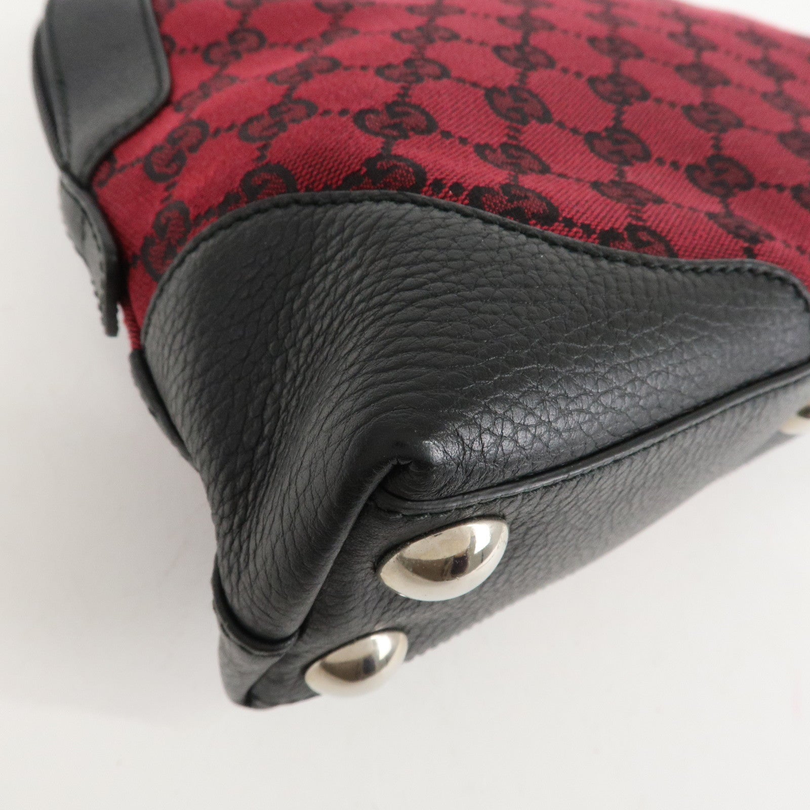 GUCCI GG Canvas Leather Tote Bag Hand Bag Black Red 272378 Used