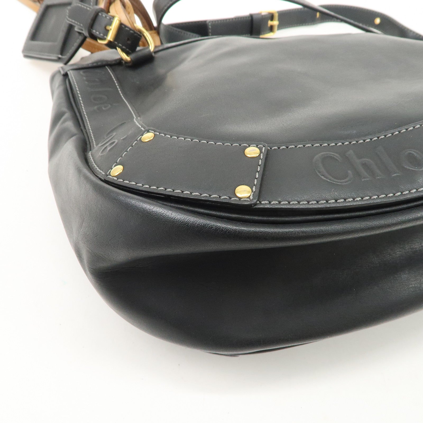 Chloe Eden Leather Tassel Shoulder Bag Black Brown Used