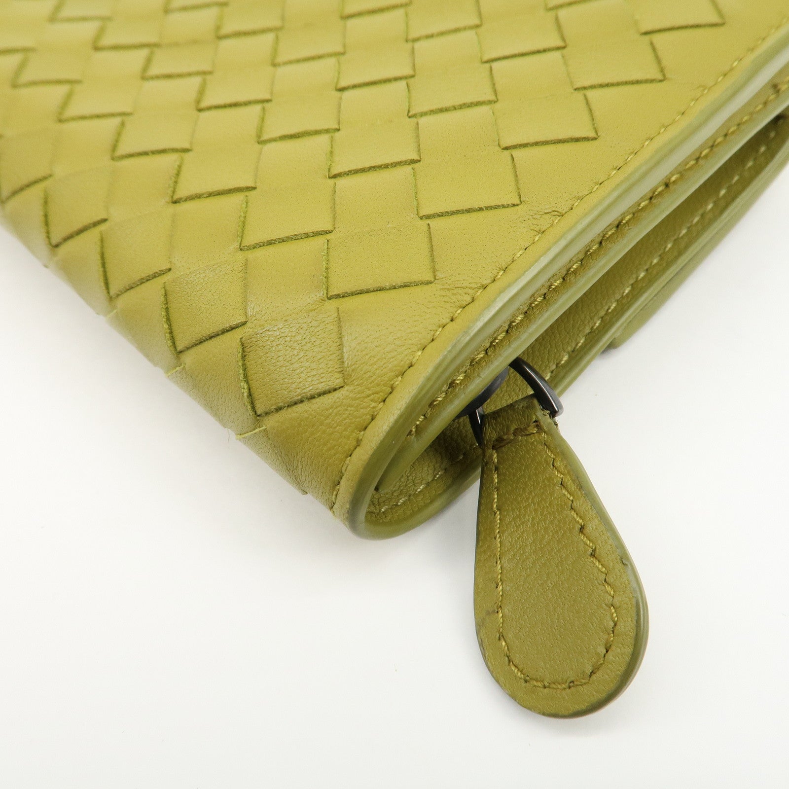 BOTTEGA VENETA Intrecciato Leather Bi-fold Long Wallet Yellow Used