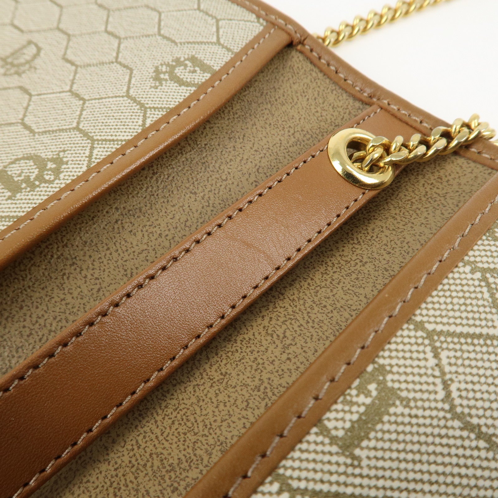 Christian Dior Honeycomb PVC Leather Chain Shoulder Bag Ivory Used