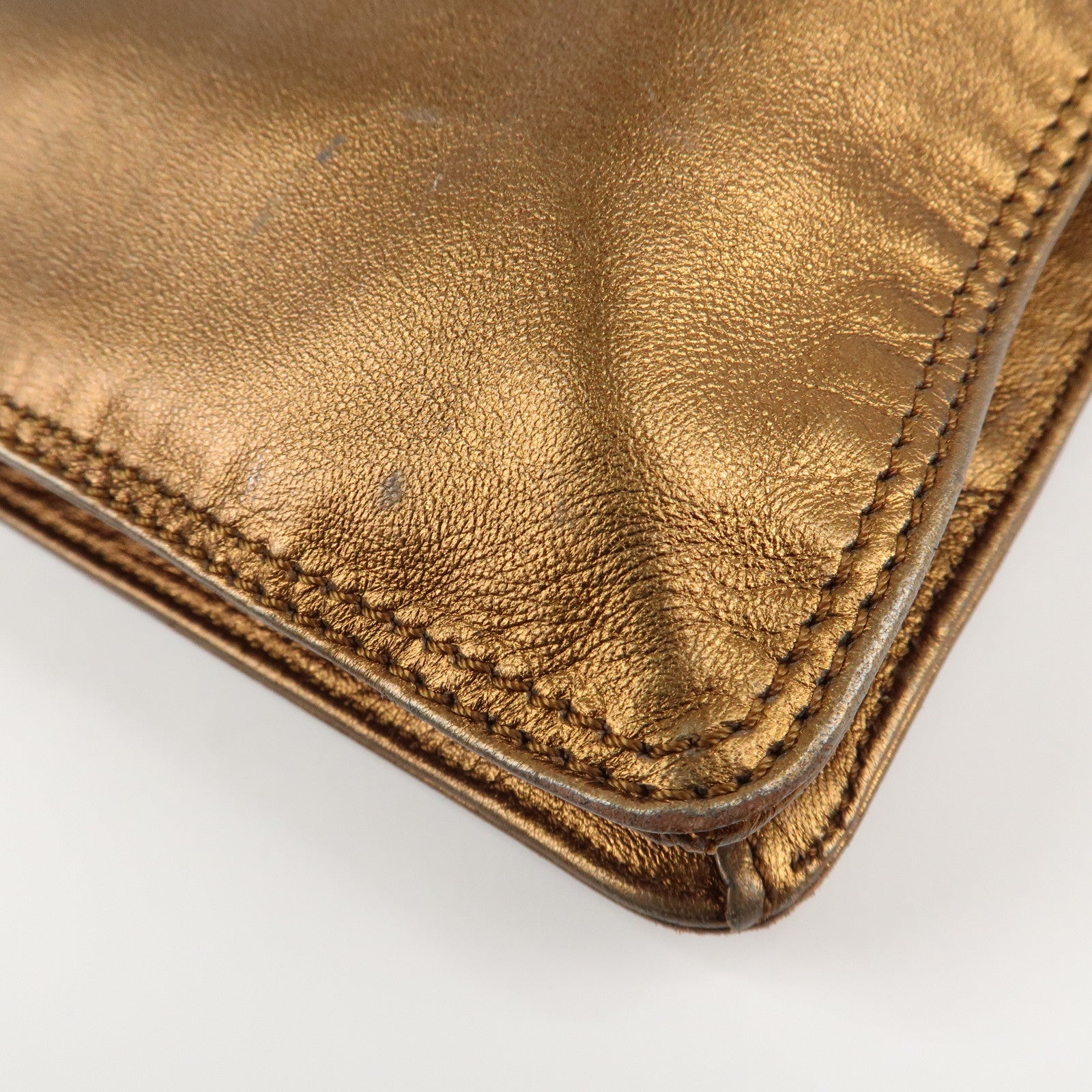 CHANEL Leather Logo Shoulder Bag Hand Bag Gold Used