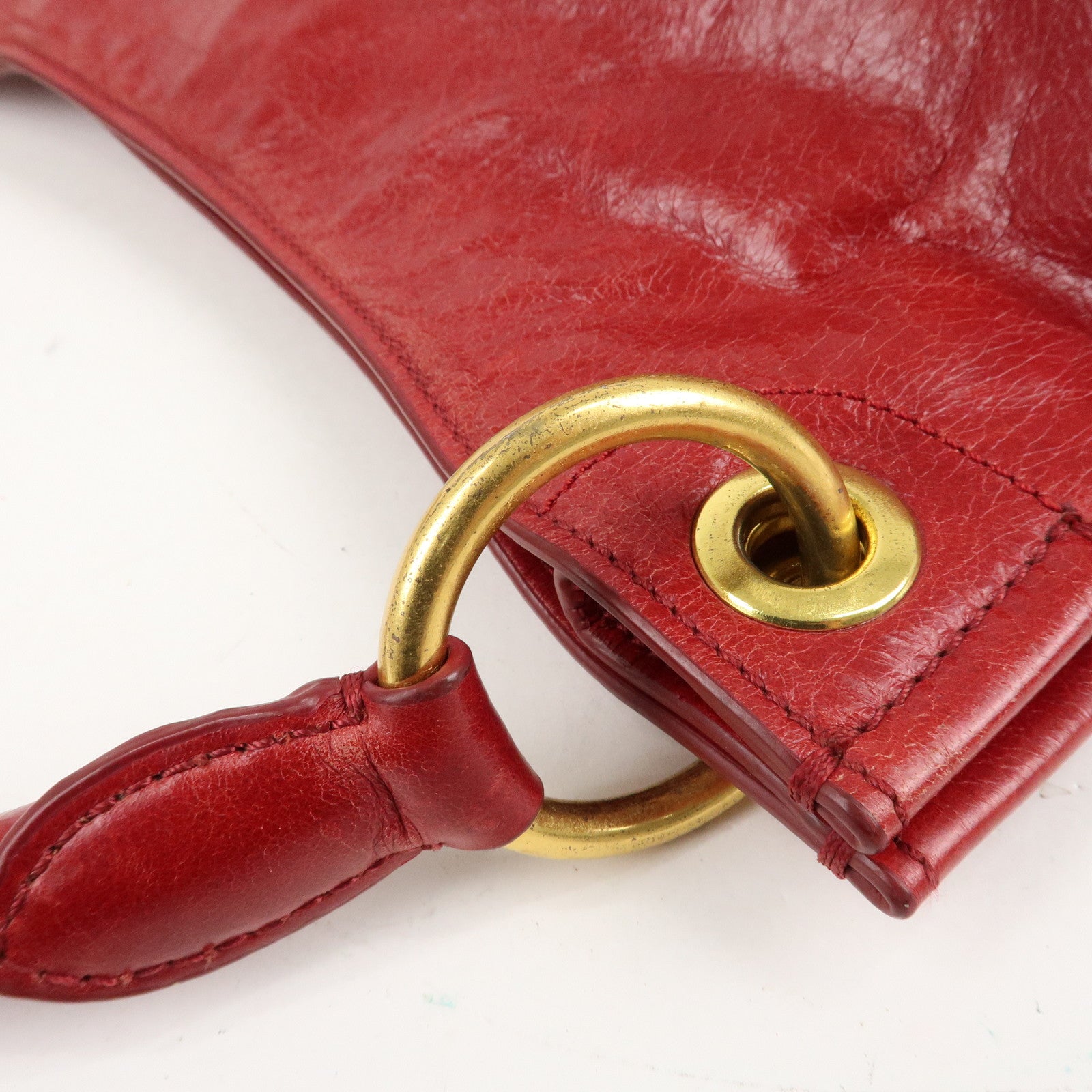 PRADA Logo Leather One Shoulder Bag Red BR4829 Used